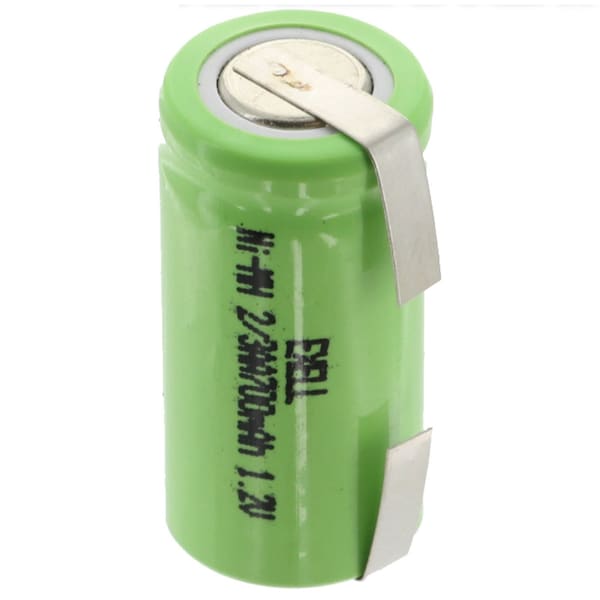 Exell Battery 2/3AA NiMH 700mAh 1.2V Flat top Rechargeable Battery with Tabs EBC-506-1 - main